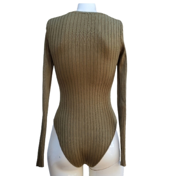 FOREVER 21 LONG SLEEVE OLIVE BODYSUIT SZ S - Picture 3 of 5
